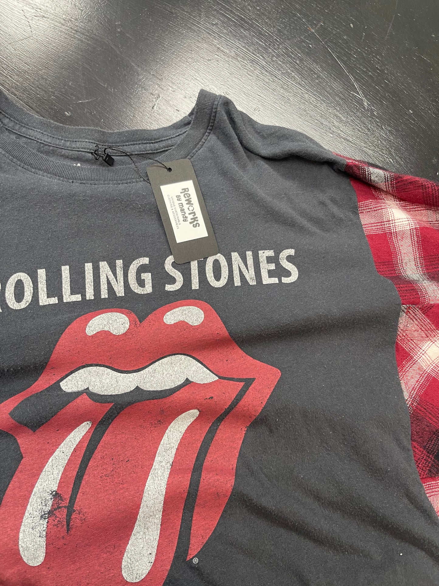 Reworked one of a kind Rolling Stones flannel shirt