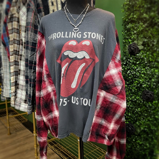 Reworked one of a kind Rolling Stones flannel shirt