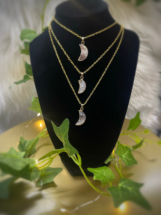 Natural Crystal Moon Pendant Necklace