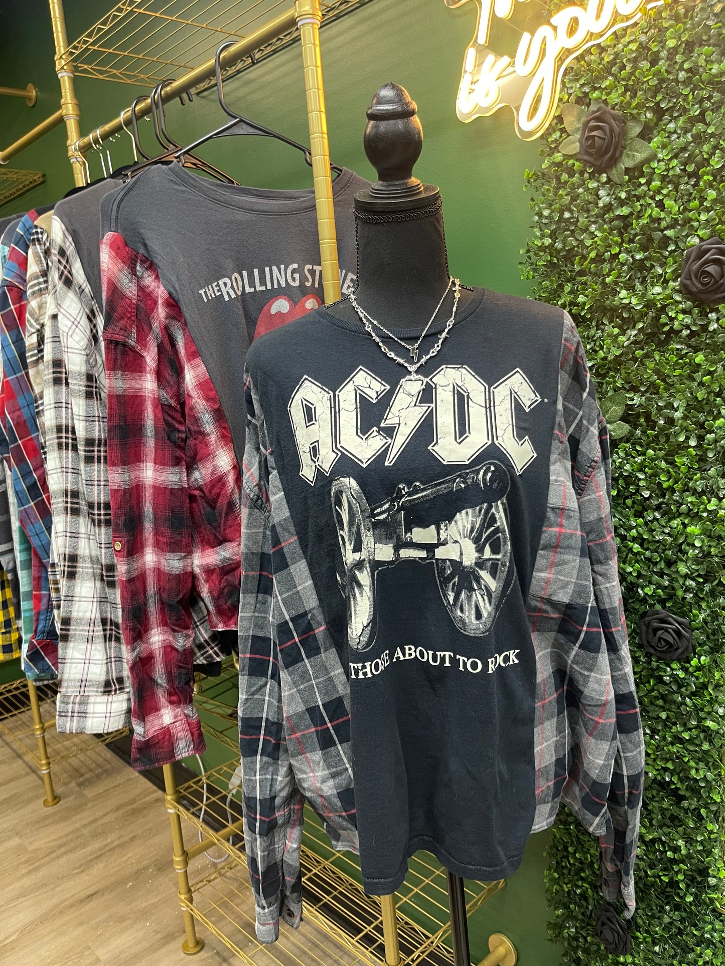 Reworked one of a kind AC/DC Graphic Tee Flannel