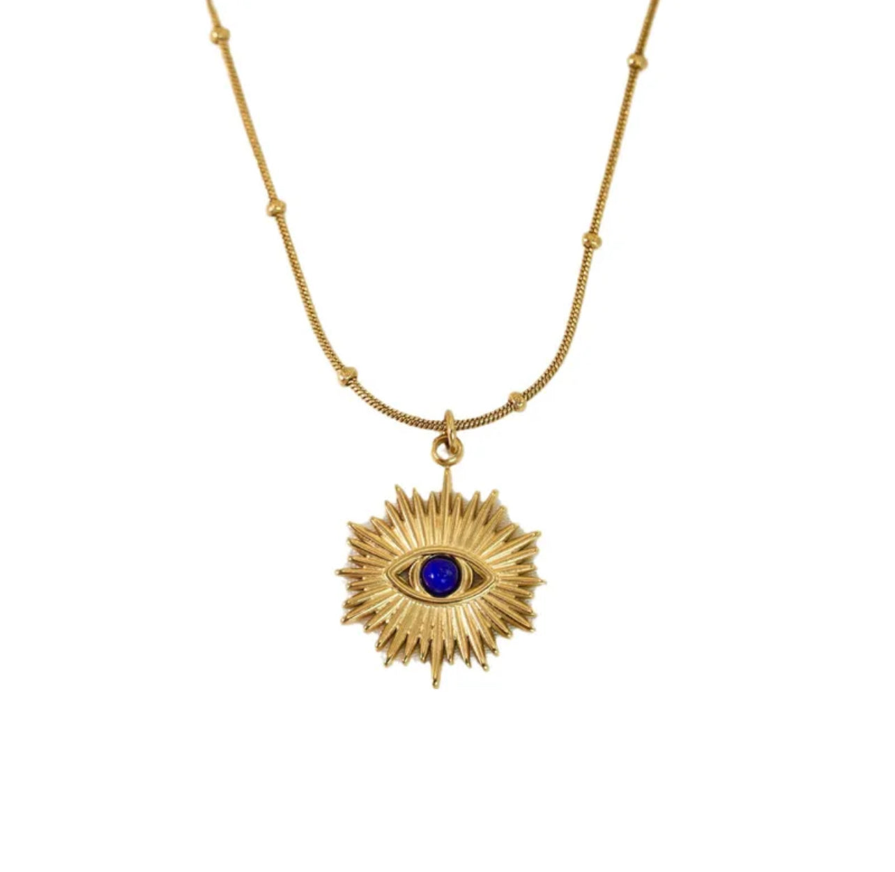 Gold eye sunburst pendant