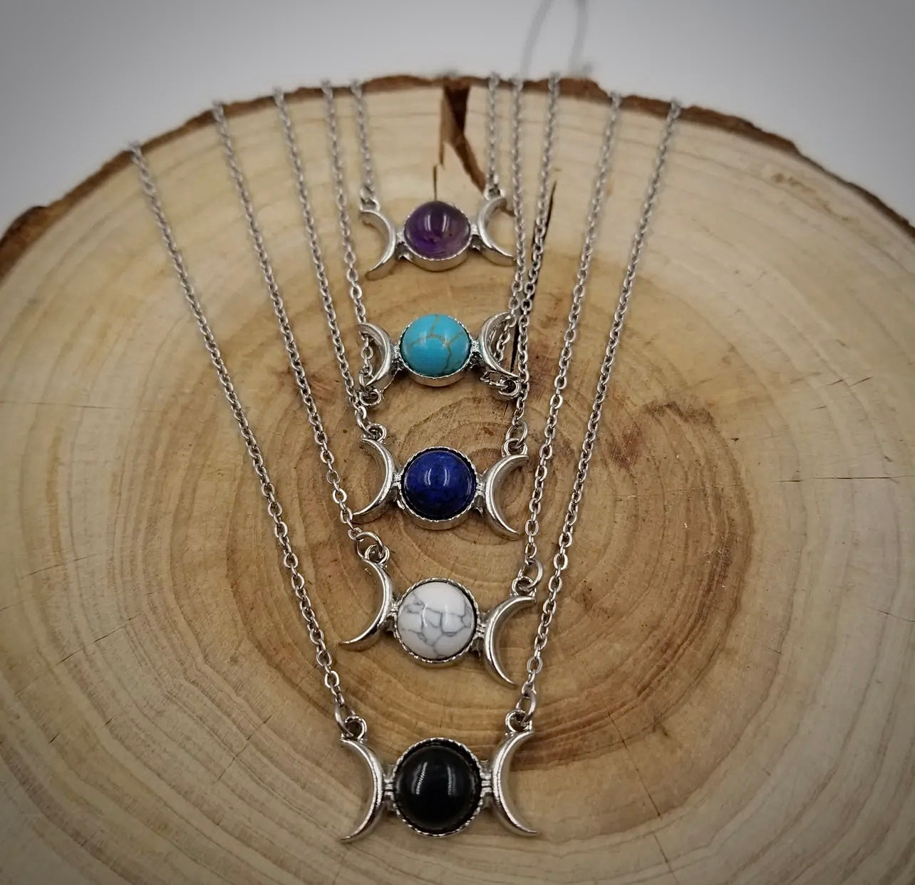 Natural Stone Double Moon Necklace