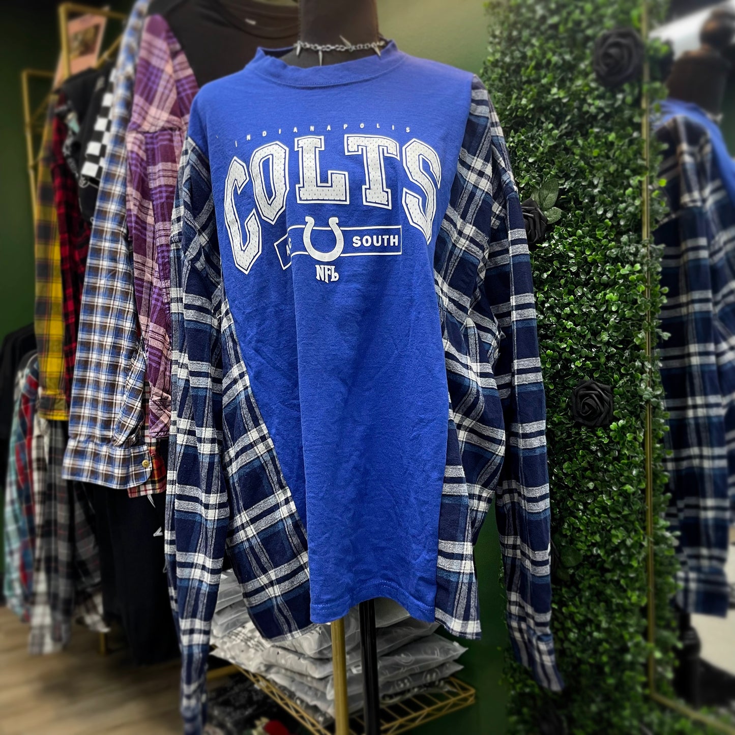 Reworked One of a Kind Indianapolis Colts Graphic Tee Flannel