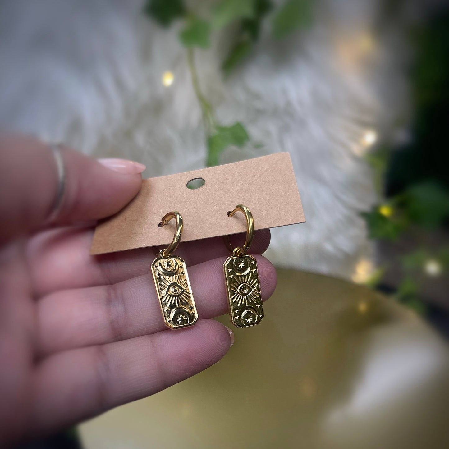 Eye Gold Charm Huggie Earrings