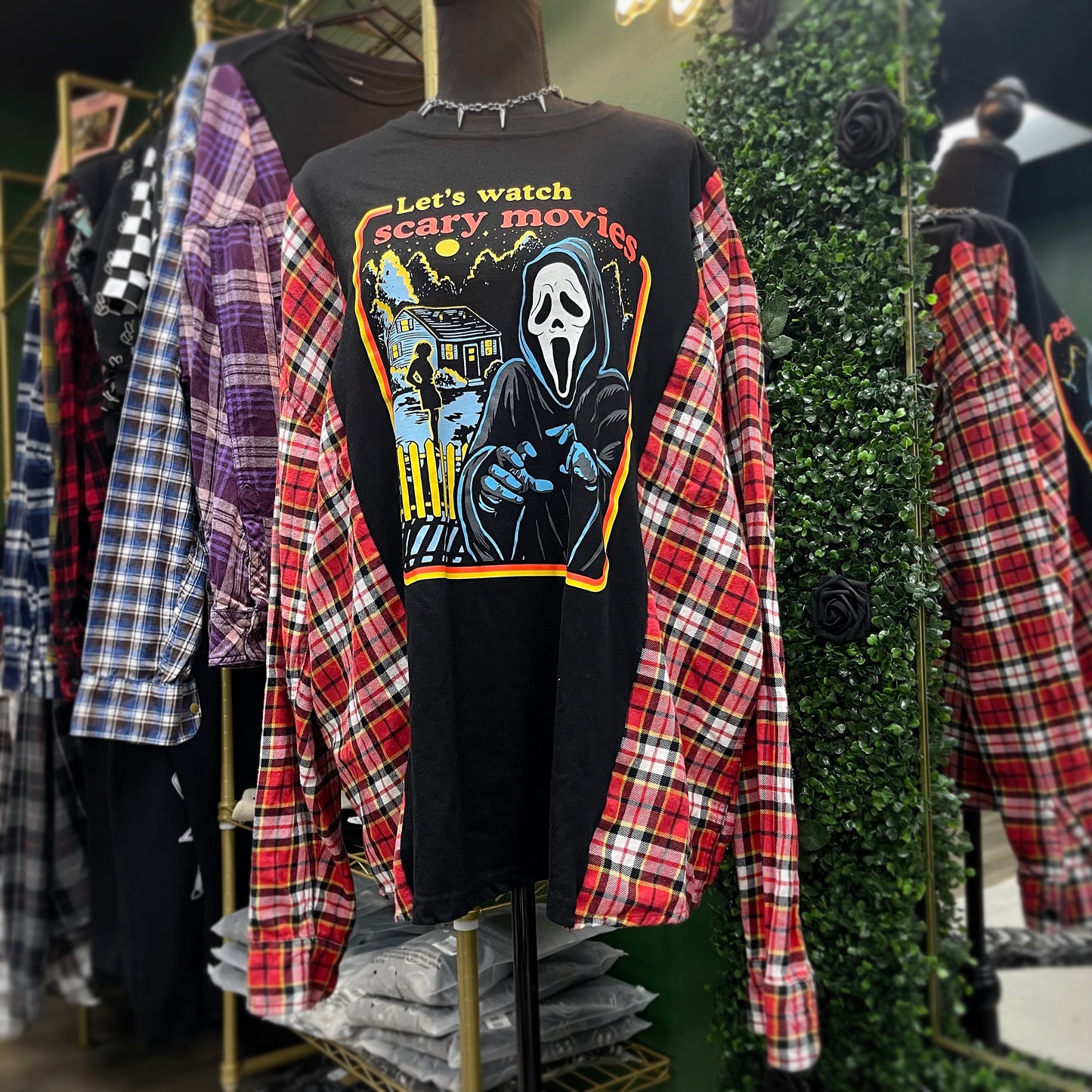 Reworked One of a Kind Scary Movies Ghostface flannel Shirt