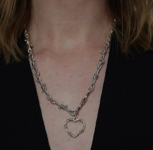 Barbed wire heart chain